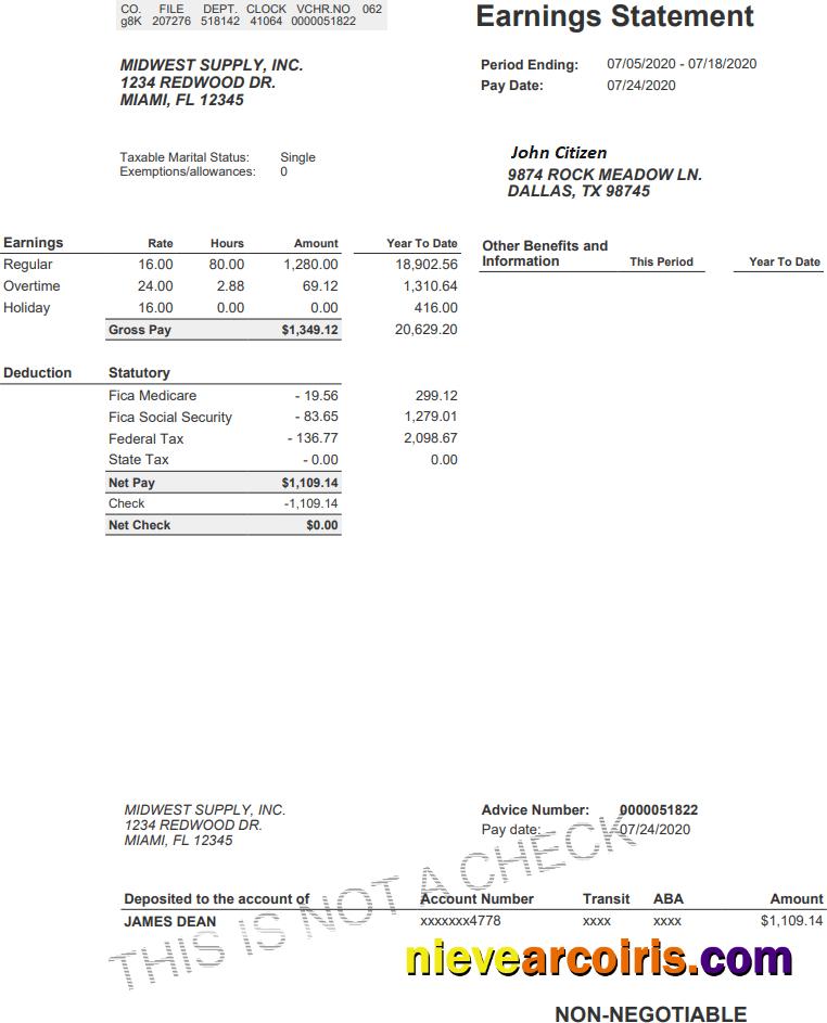 USA MIDWEST supply inc earning statement